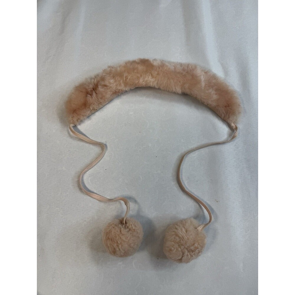 Vintage Pale Pink Faux Fur Collar Tie Front Necklet Choker Pom Poms Headband 12"